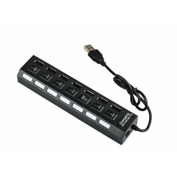 7 Ports USB 2.0 HUB - High Speed USB HUB - Black