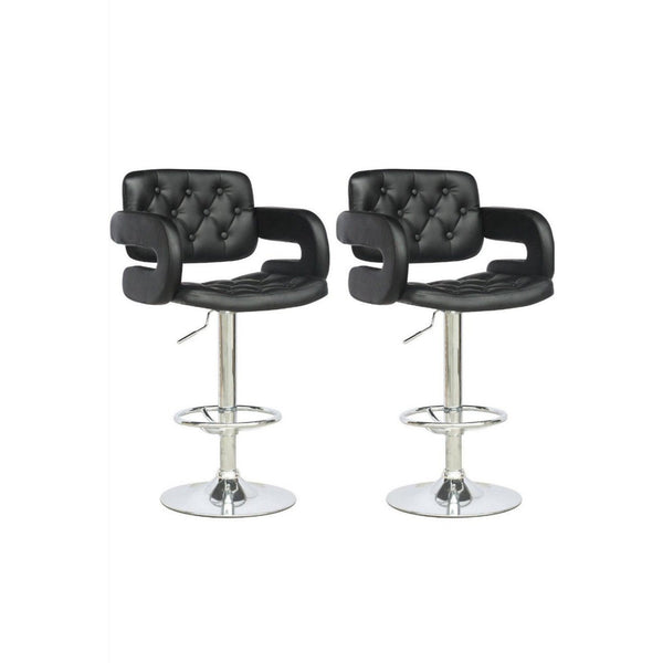 Bar Stools with Chrome Base - Set of 2 - Black
