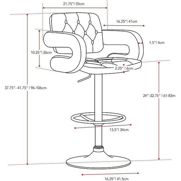 MAK Faux Leather Luxury Barstools  with armrests - set of 2. Available in Black ,Red & Brown