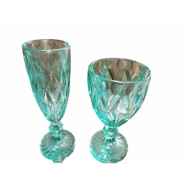Teal Crystal Wine and Champagne glasses - set of 6