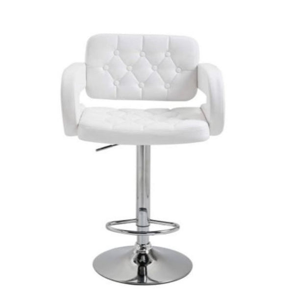 White Luxury Leather Barstool With Chrome Base