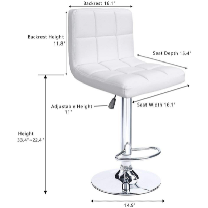 Faux Leather High Back Swivel Barstool Set of 2. Available in various colours