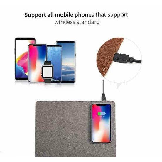 Wireless Charging Mouse Pad. Available in Black, Brown or Grey