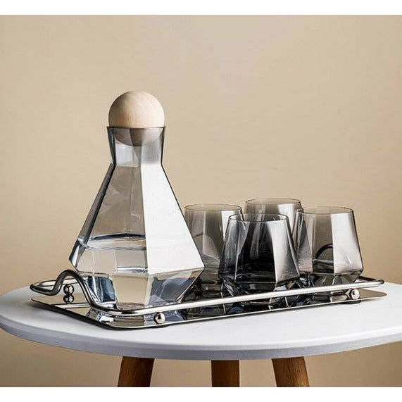 7 Piece Luxury Geometric Design Water Glass Set - Silver