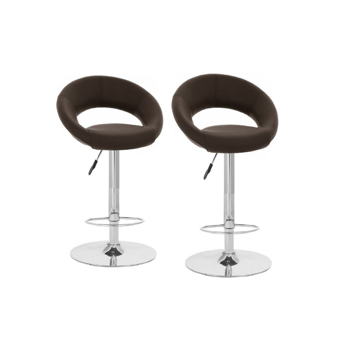 Leather Plush Bar Stools - Set of Two - Brown Colour