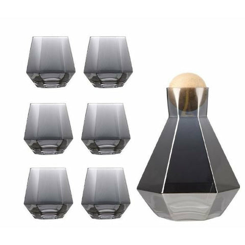 7 Piece Luxury Geometric Design Water Glass Set - Silver