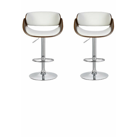 Figo Wooden cutout barstool with faux leather - White - Set of 2