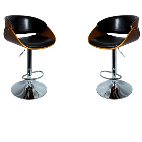 Figo Wooden cutout barstool with faux leather - Black set of 2