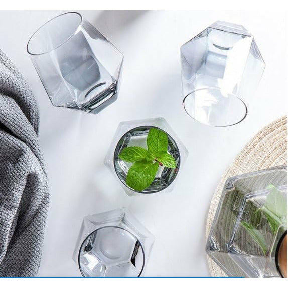 7 Piece Luxury Geometric Design Water Glass Set - Silver